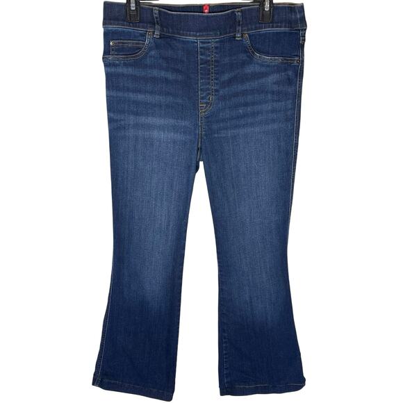 SPANX Women’s Highrise Pull on Cropped Boot Cut Jean Dark Wash large - Picture 1 of 3